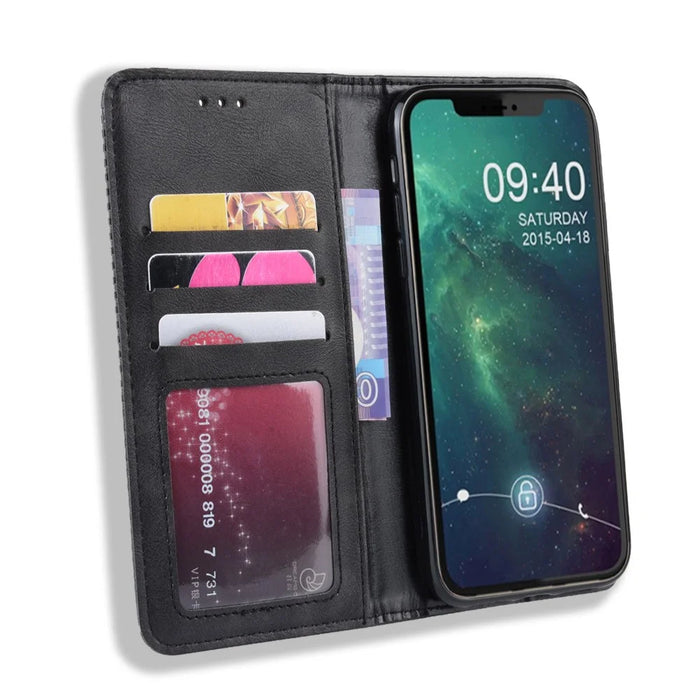 Auto-absorbed Retro PU Leather Cover for iPhone 12 Pro Max 6.7 inch - Black - 5