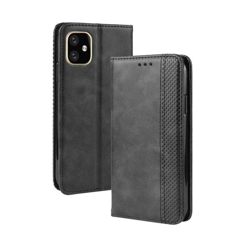 Auto-absorbed Retro PU Leather Cover for iPhone 12 mini - Black - 2