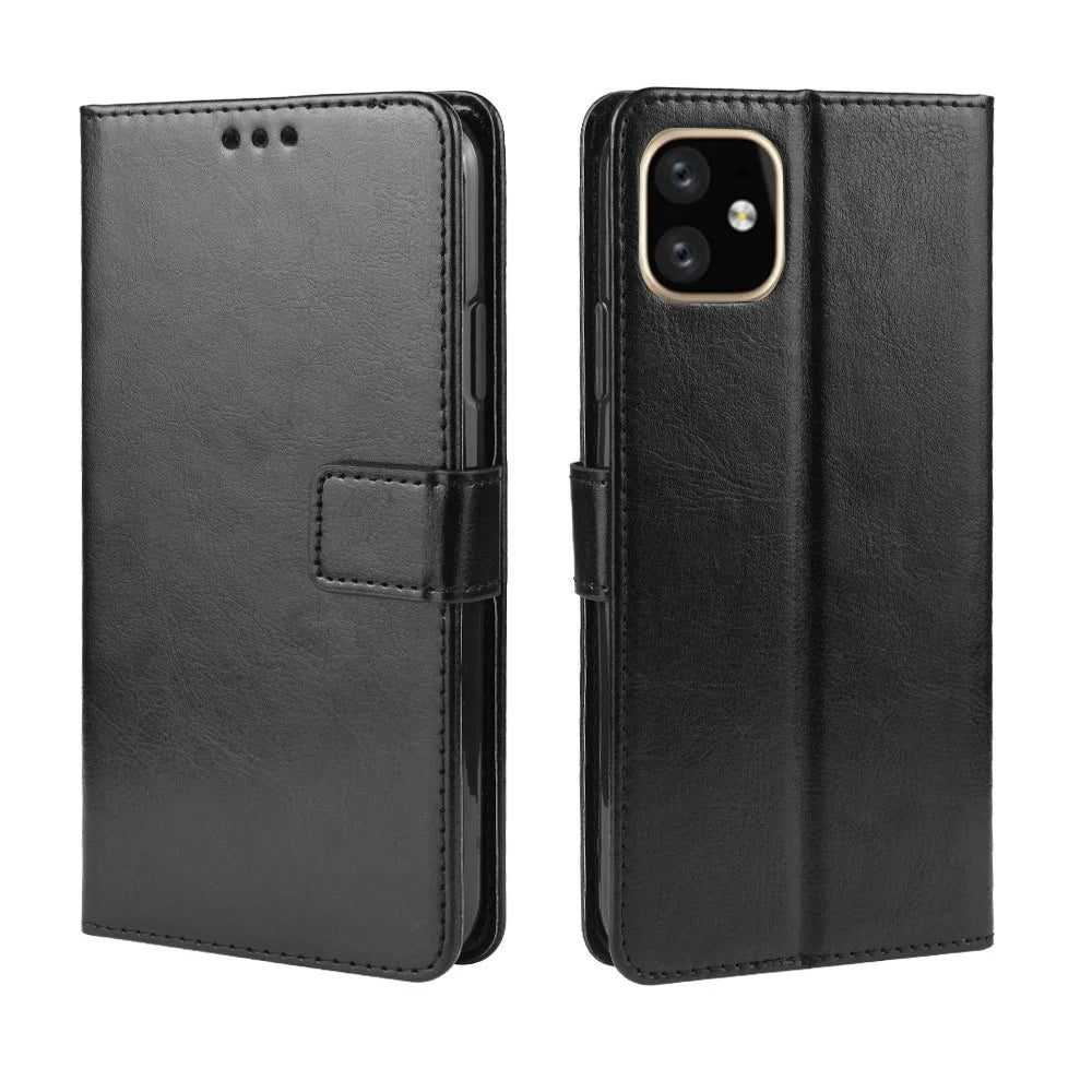 Crazy Horse Skin Leather Shell with Strap for iPhone 12 mini - Black - 2
