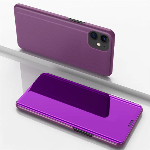 For iPhone 12 Flip Leather Cover with Stand Full Body Protective Phone Case - Purple - 1