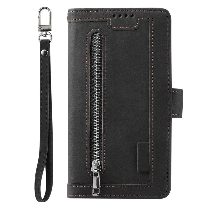 Zipper Pocket 9 Card Slots Leather Wallet Case for iPhone 6s/6 - Black - 3