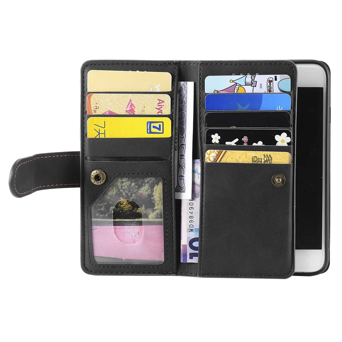 Zipper Pocket 9 Card Slots Leather Wallet Case for iPhone 6s/6 - Black - 5