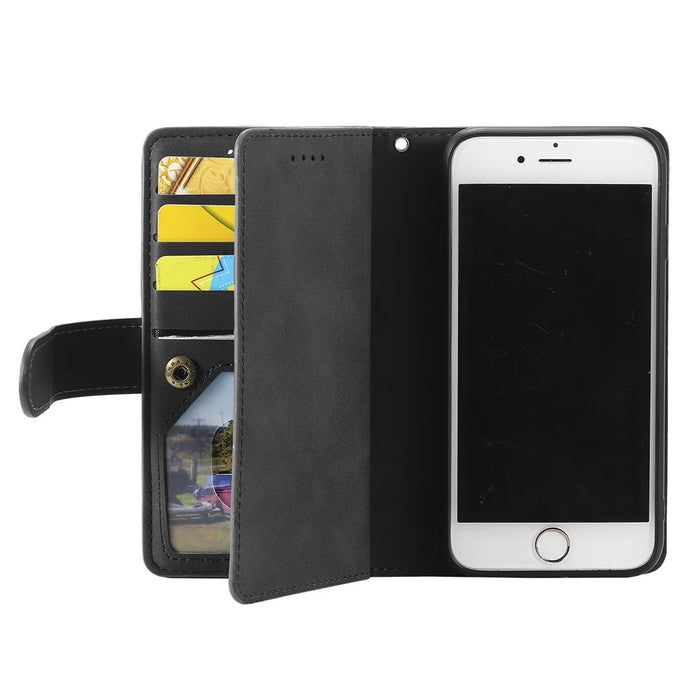Zipper Pocket 9 Card Slots Leather Wallet Case for iPhone 6s/6 - Black - 6