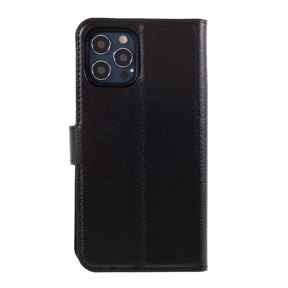 Litchi Surface Shell Leather Case with Stand for iPhone 12 Pro / 12 Mobile Phone Accessories - Black - 3