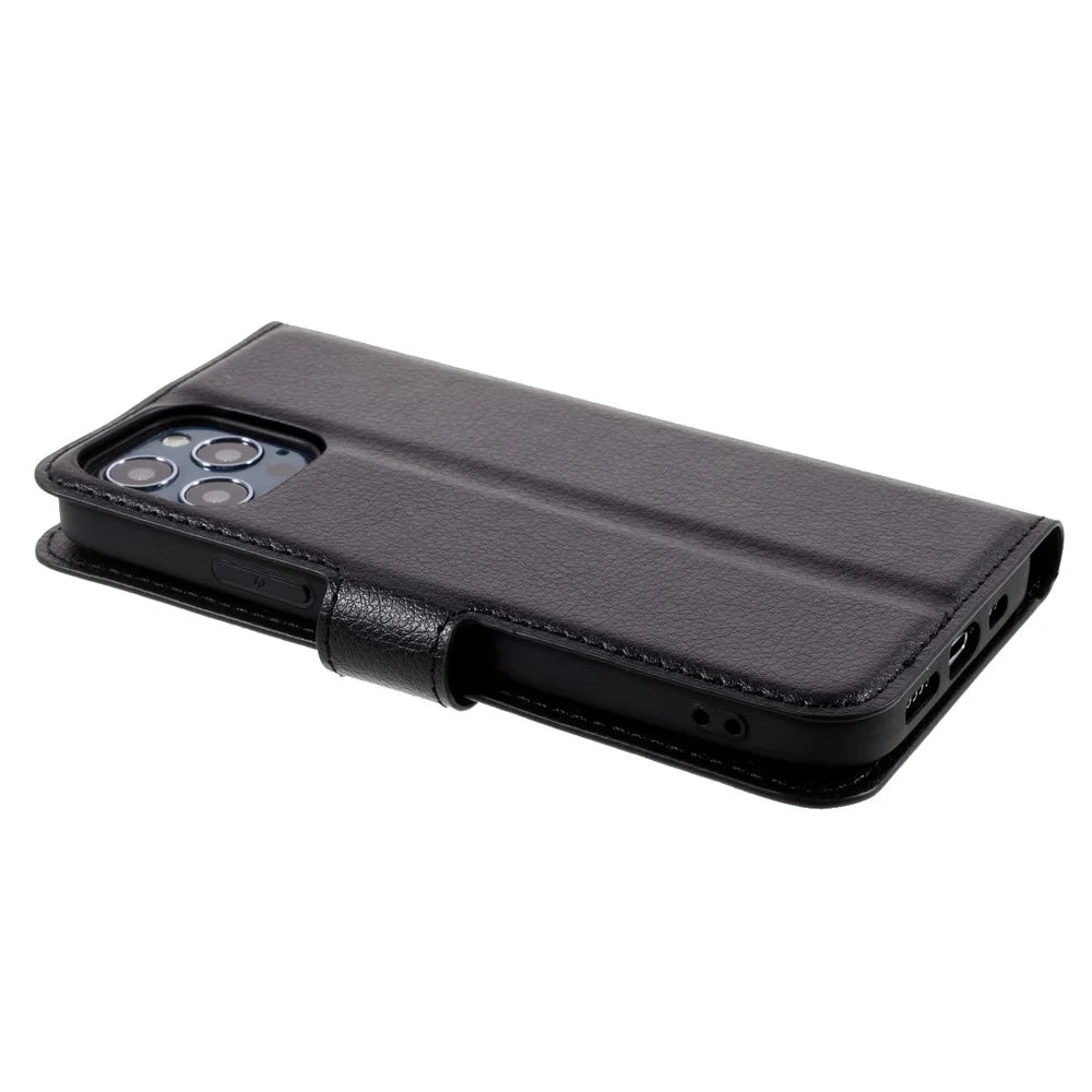 Litchi Surface Shell Leather Case with Stand for iPhone 12 Pro / 12 Mobile Phone Accessories - Black - 6