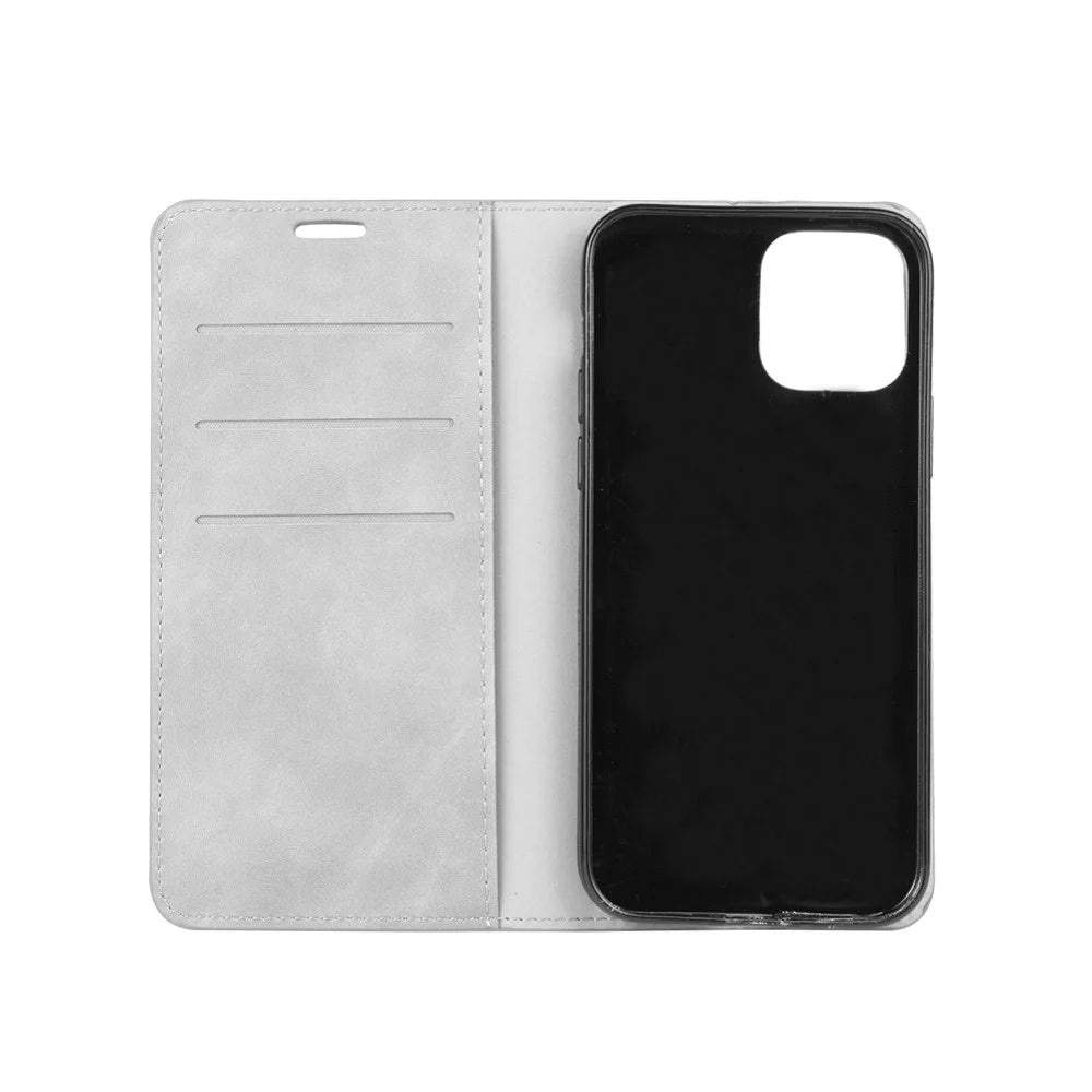 Silky Touch Leather Shell Wallet Stand Case for iPhone 12 - Grey - 2