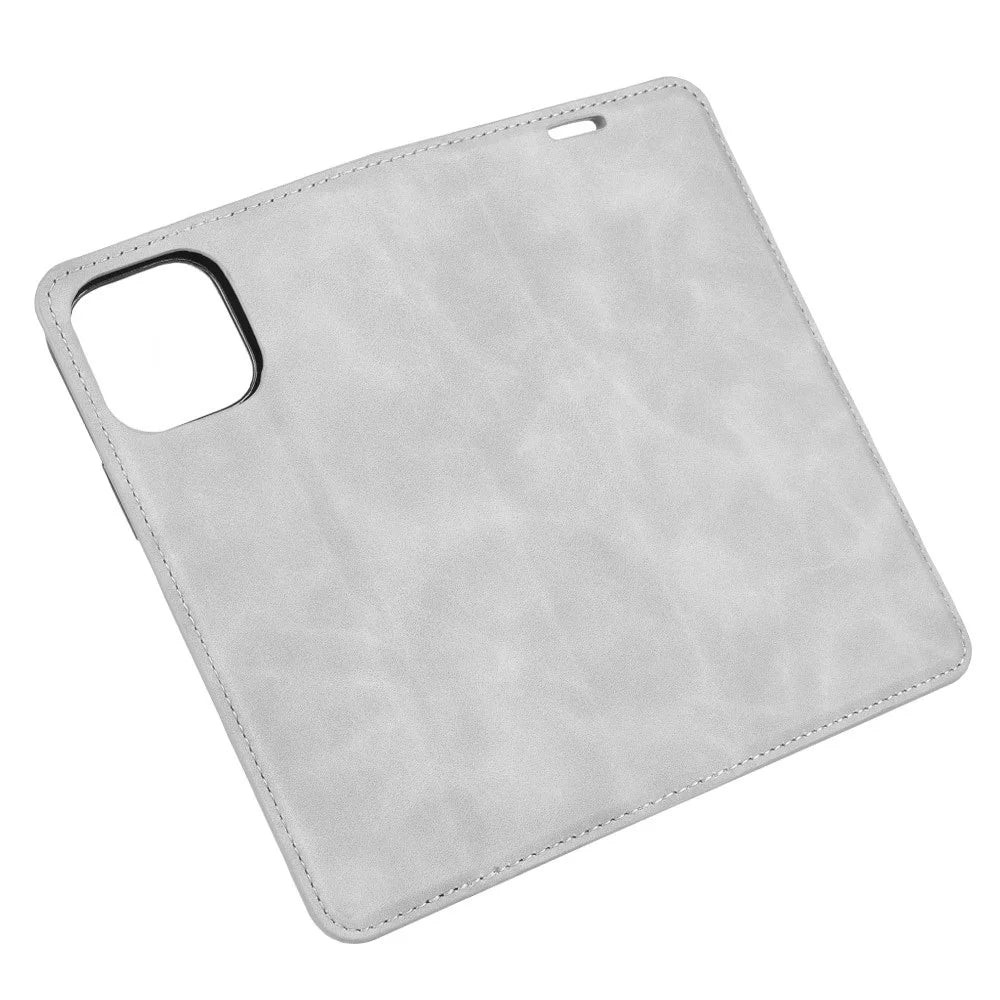 Silky Touch Leather Shell Wallet Stand Case for iPhone 12 - Grey - 5
