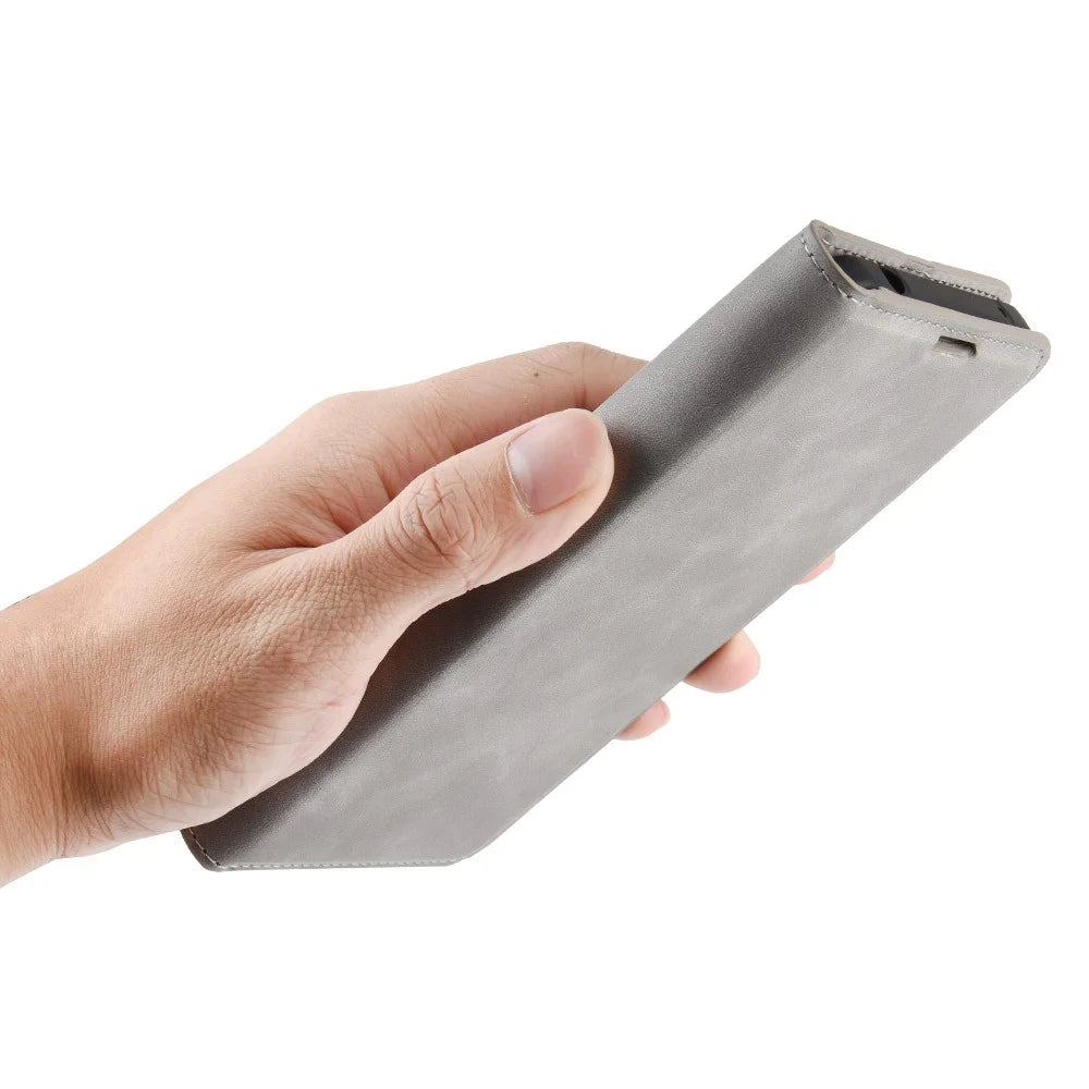 Silky Touch Leather Shell Wallet Stand Case for iPhone 12 - Grey - 7