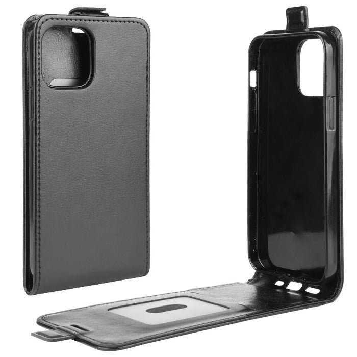 Vertical Flip Crazy Horse Leather Cell Phone Case for iPhone 12 mini - Black - 1
