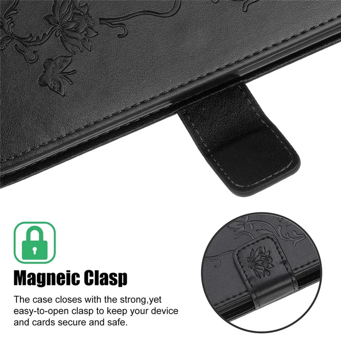 Imprint Butterfly Flower Wallet Leather Protective Case for iPhone 12 mini - Black - 4