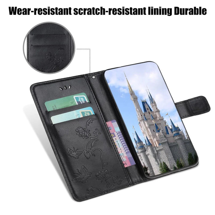 Imprint Butterfly Flower Wallet Leather Protective Case for iPhone 12 mini - Black - 6