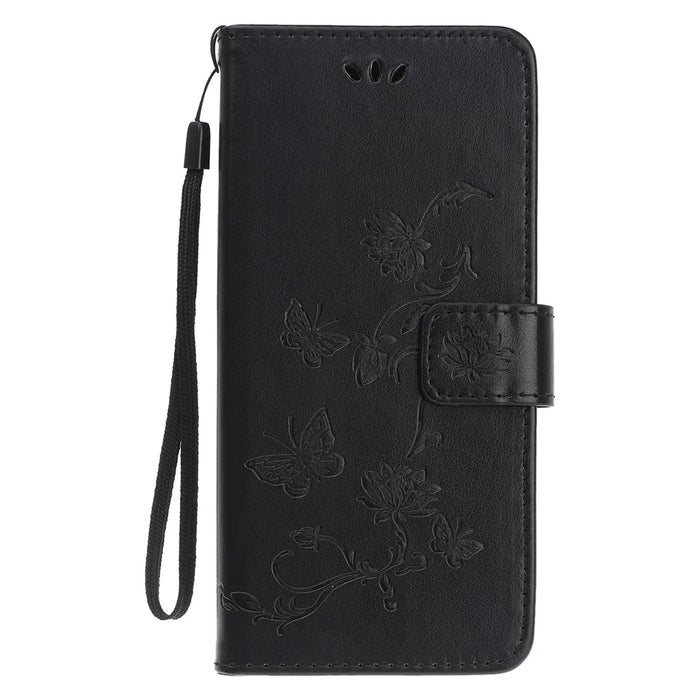 Imprint Butterfly Flower Wallet Leather Protective Case for iPhone 12 mini - Black - 7