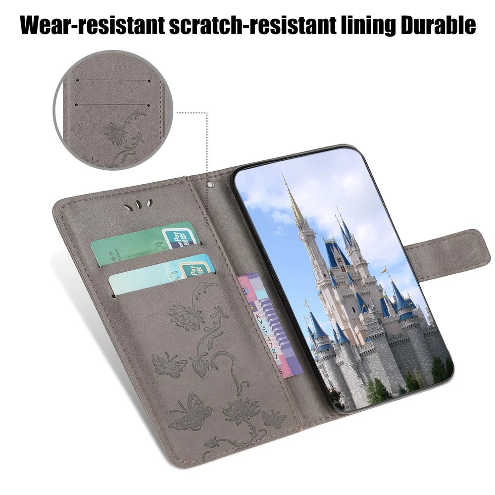 Imprint Butterfly Flowers Leather Wallet Phone Cover for iPhone 12 Pro 6.1 inch - Grey - 6