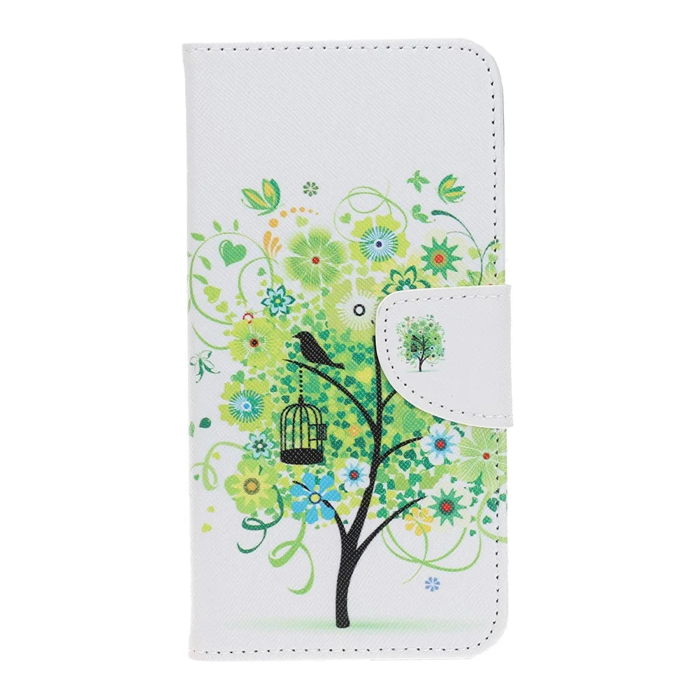 Cross Texture Pattern Printing Wallet Leather Cover Casing for iPhone 12 Pro 6.1-inch - Green Tree - 2