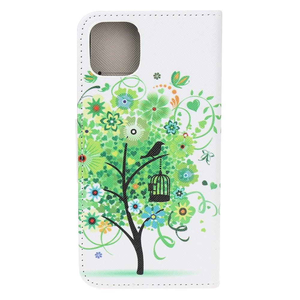 Cross Texture Pattern Printing Wallet Leather Cover Casing for iPhone 12 Pro 6.1-inch - Green Tree - 3