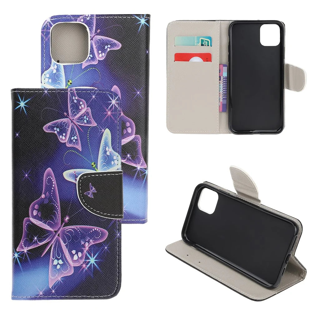 Cross Skin Printing Leather Cover with Strap for iPhone 12 Pro Max 6.7 inch - Purple Butterfly - 1