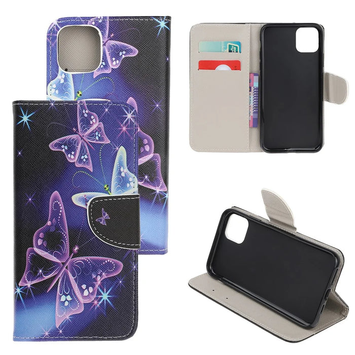 Cross Skin Printing Leather Cover with Strap for iPhone 12 Pro Max 6.7 inch - Purple Butterfly - 1