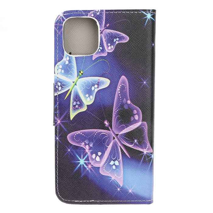 Cross Skin Printing Leather Cover with Strap for iPhone 12 Pro Max 6.7 inch - Purple Butterfly - 3