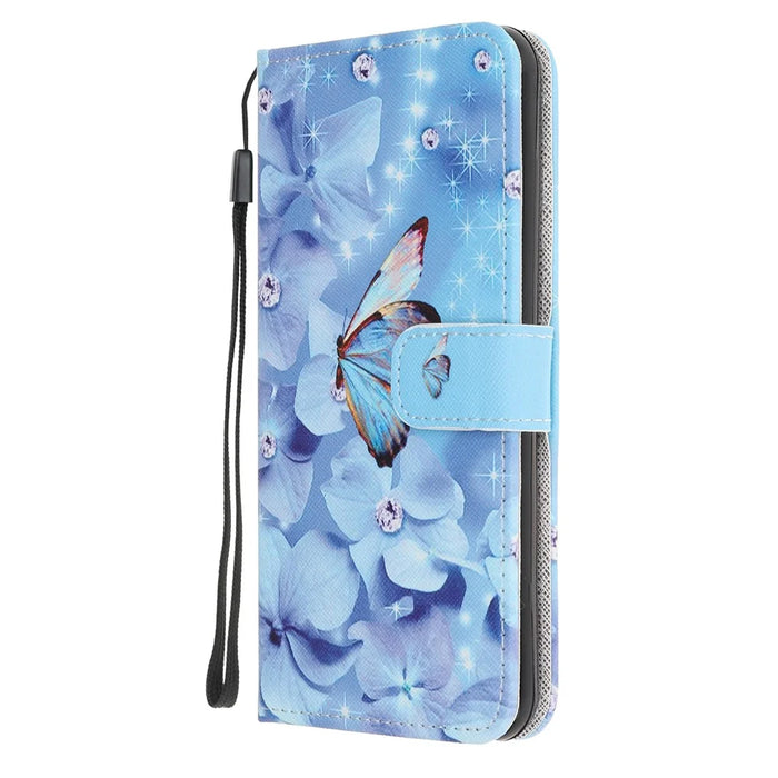 Cross Texture Pattern Printing Wallet Leather Phone Casing for iPhone 12 mini 5.4 inch - Butterfly - 2