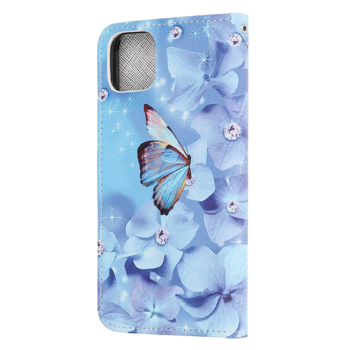 Cross Texture Pattern Printing Wallet Leather Phone Casing for iPhone 12 mini 5.4 inch - Butterfly - 3
