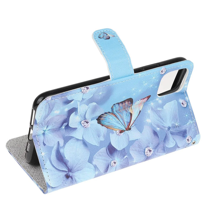 Cross Texture Pattern Printing Wallet Leather Phone Casing for iPhone 12 mini 5.4 inch - Butterfly - 4