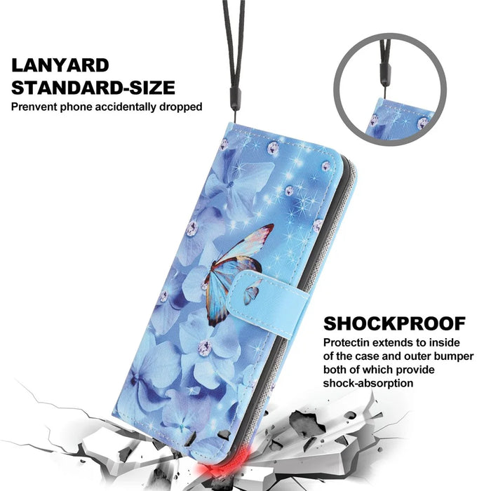 Cross Texture Pattern Printing Wallet Leather Phone Casing for iPhone 12 mini 5.4 inch - Butterfly - 5