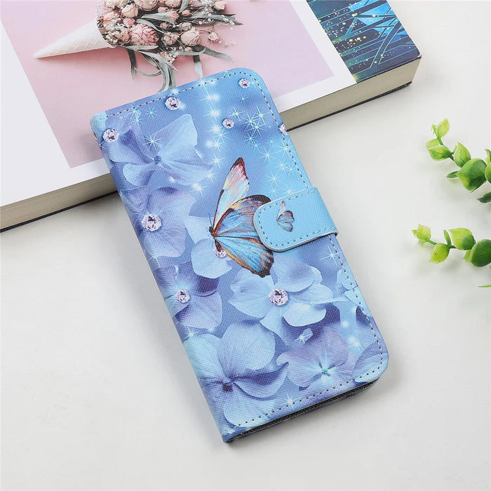 Cross Texture Pattern Printing Wallet Leather Phone Casing for iPhone 12 mini 5.4 inch - Butterfly - 6