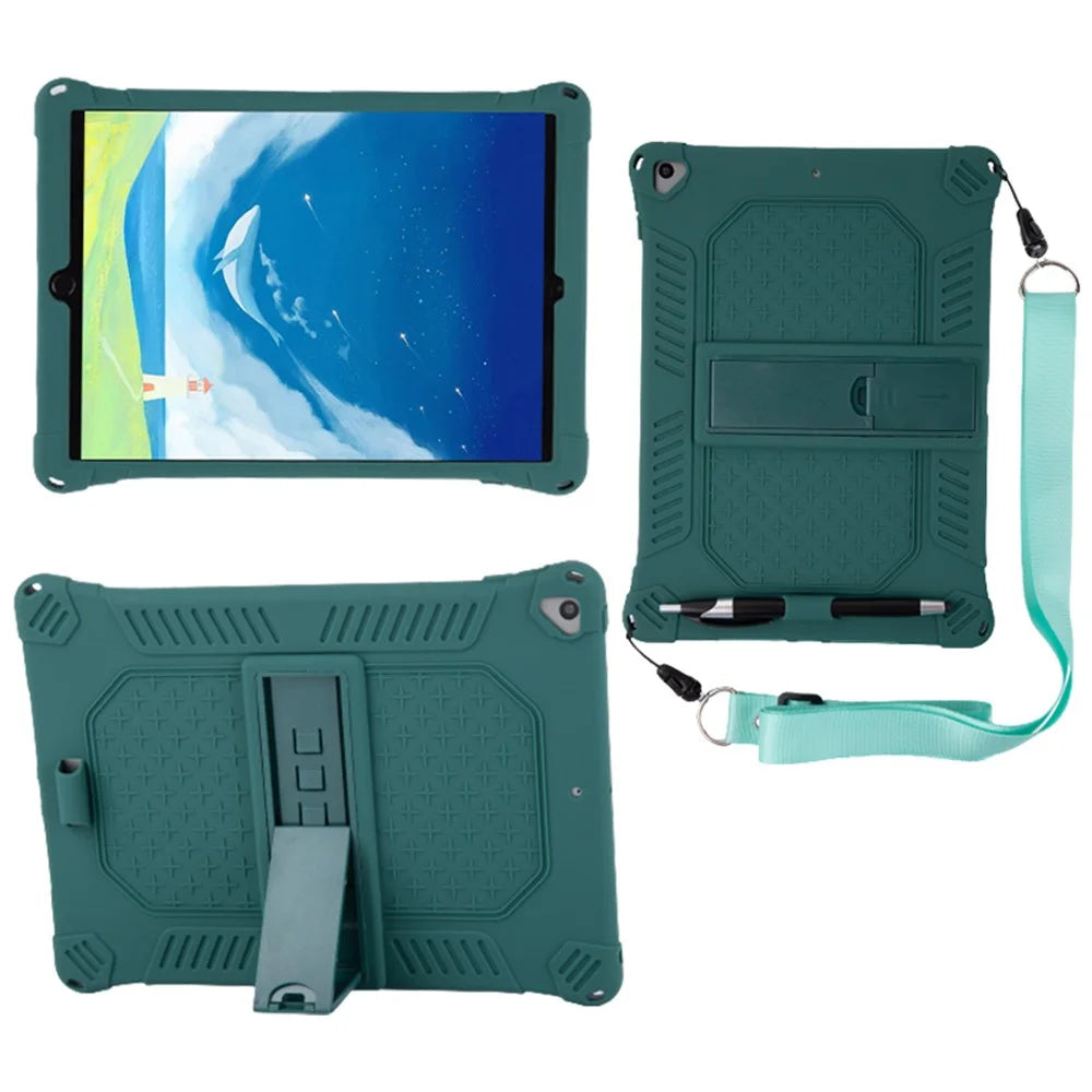 Kickstand PC Soft Silicone Case with Hanging Rope for iPad 10.2 (2021)/(2020)/(2019)/Air 10.5 inch (2019) - Green - 6