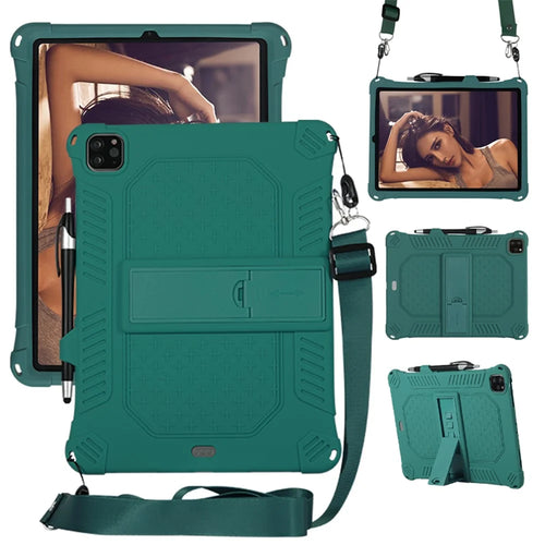 Kickstand PC Soft Silicone Case with Lanyard for iPad Air (2020) / Air (2022) / Pro 11-inch (2021)(2020)(2022) - Green - 1