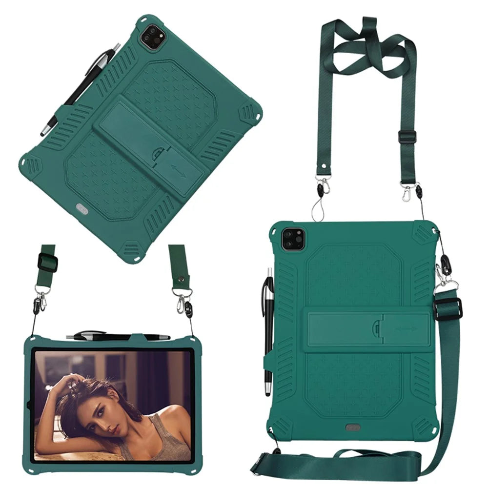 Kickstand PC Soft Silicone Case with Lanyard for iPad Air (2020) / Air (2022) / Pro 11-inch (2021)(2020)(2022) - Green - 3