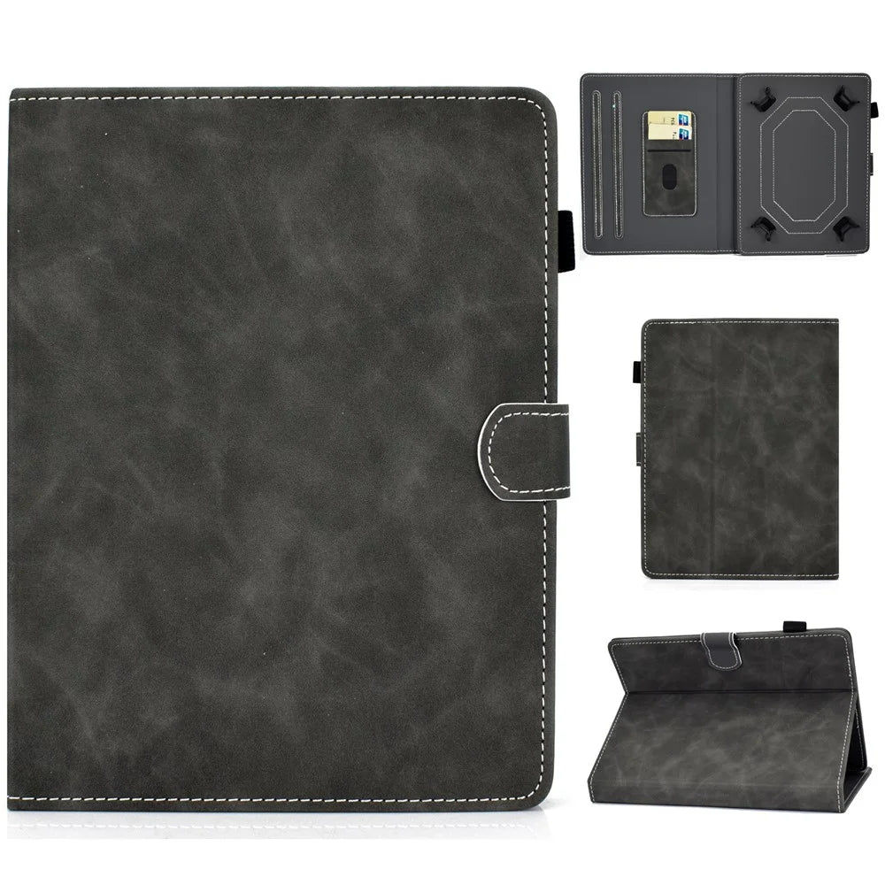 Solid Color Card Slots Stand Flip Leather Protective Shell for 10-inch Tablets - Black - 1