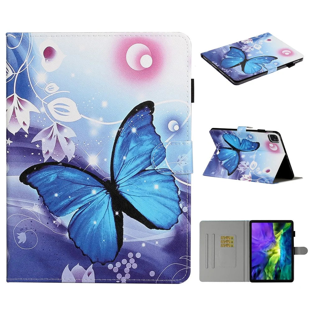 Pattern Printing Leather Stand Shell with Card Slots for iPad Pro 11-inch (2020) / (2022) / (2021) - Blue Butterfly - 1