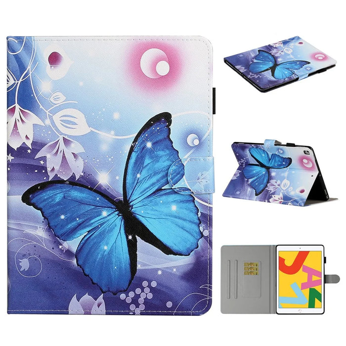 Pattern Printing Stand Leather Card Holder Case for iPad 10.2 (2021)/(2020)/(2019)/Air 10.5 inch (2019) - Blue Butterfly - 1