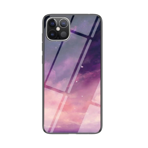 Starry Sky Pattern Tempered Glass + PC + TPU Hybrid Back Case for iPhone 12 Pro Max 6.7 inch - Purple Sky - 1