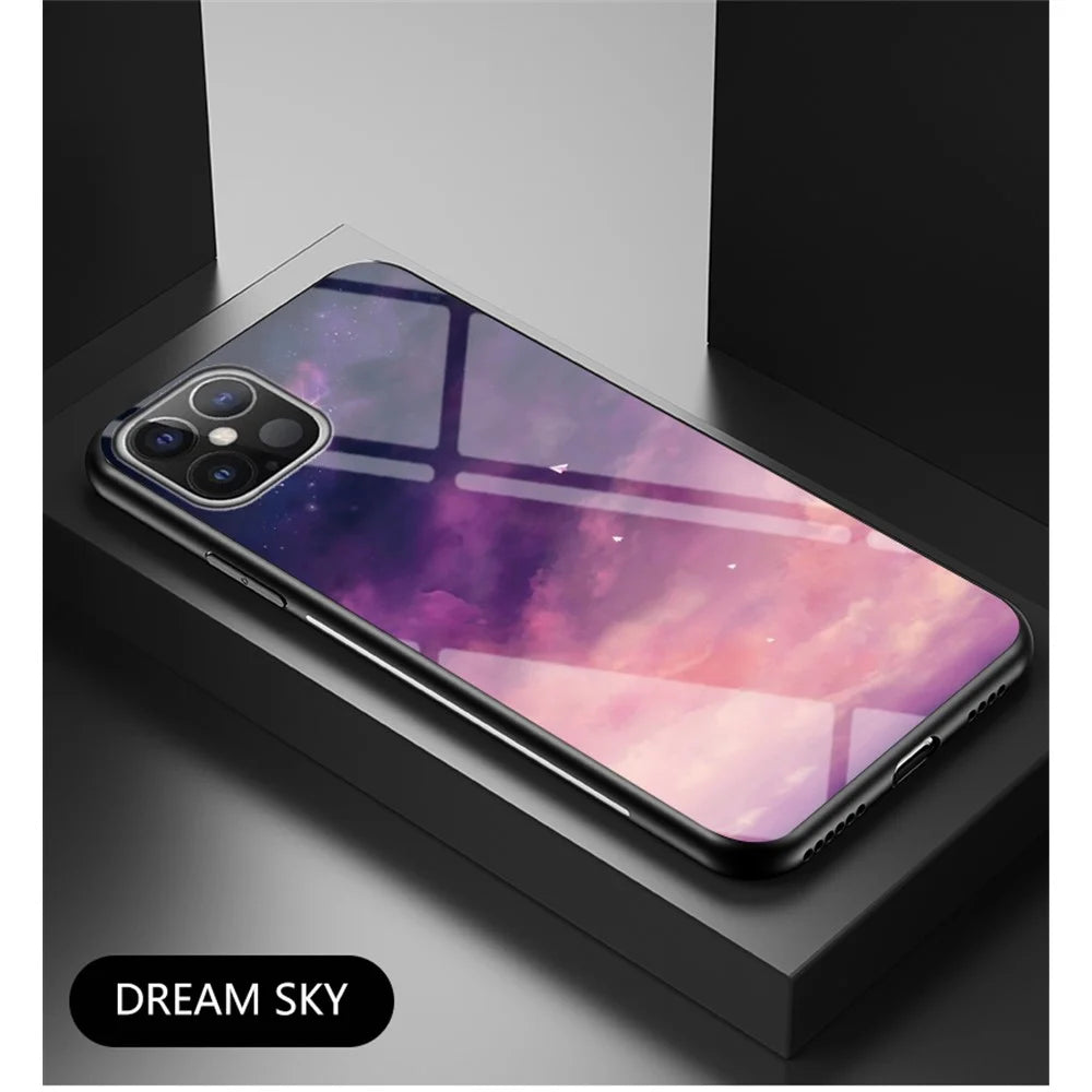 Starry Sky Pattern Tempered Glass + PC + TPU Hybrid Back Case for iPhone 12 Pro Max 6.7 inch - Purple Sky - 2