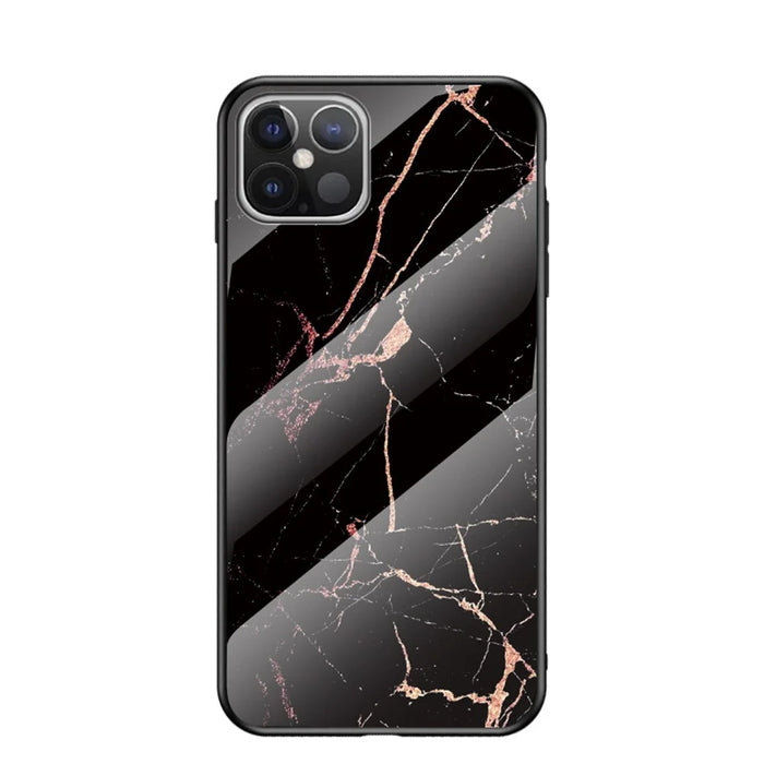Marble Grain Pattern Tempered Glass PC + TPU Hybrid Case for iPhone 12 Pro Max 6.7 inch - Black/Gold - 1