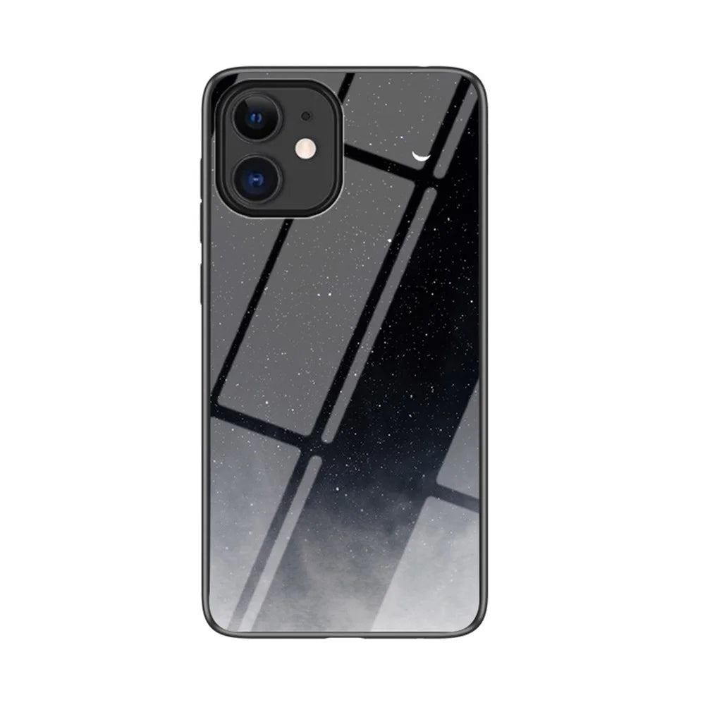 Starry Sky Pattern Tempered Glass + PC + TPU Combo Back Case for iPhone 12 mini - Black Starry - 1