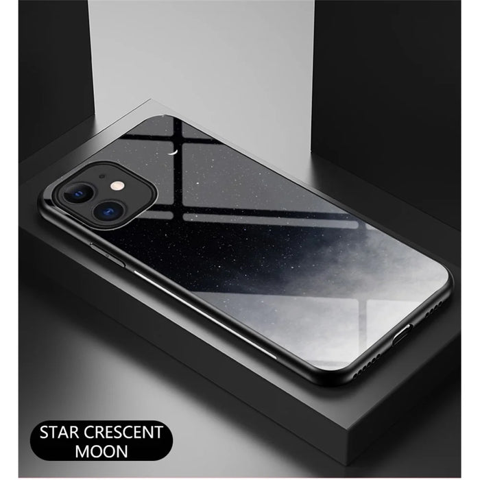 Starry Sky Pattern Tempered Glass + PC + TPU Combo Back Case for iPhone 12 mini - Black Starry - 2