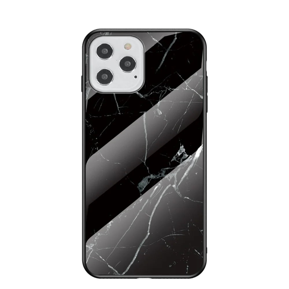 Marble Texture Tempered Glass + PC + TPU Combo Case for iPhone 12 Pro/12 - Black - 1