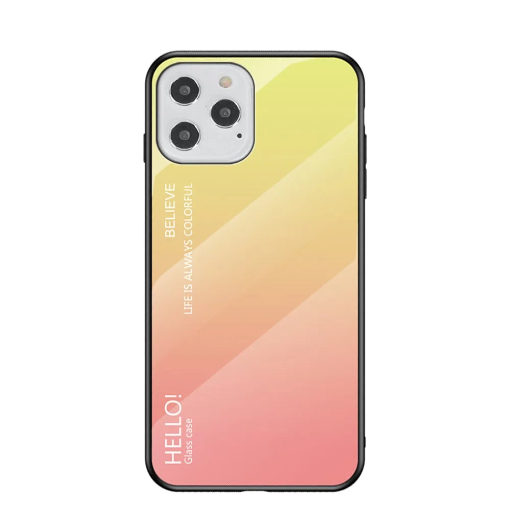 Gradient Color Tempered Glass + PC + TPU Shell for iPhone 12 Pro/12 - Yellow / Pink - 1