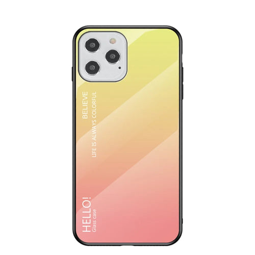 Gradient Color Tempered Glass + PC + TPU Shell for iPhone 12 Pro/12 - Yellow / Pink - 1
