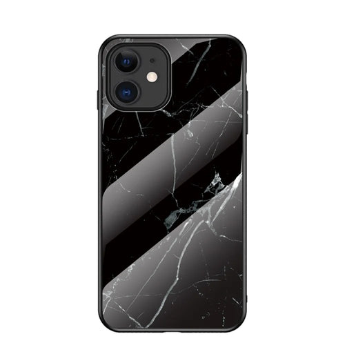 Marble Texture Tempered Glass + PC + TPU Hybrid Case for iPhone 12 mini - Black - 1