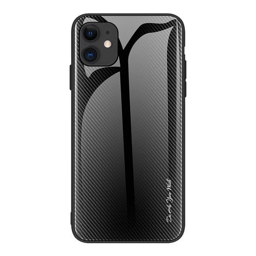 Carbon Fibre Texture Glass Back + TPU Combo Case for iPhone 12 mini - Black - 1
