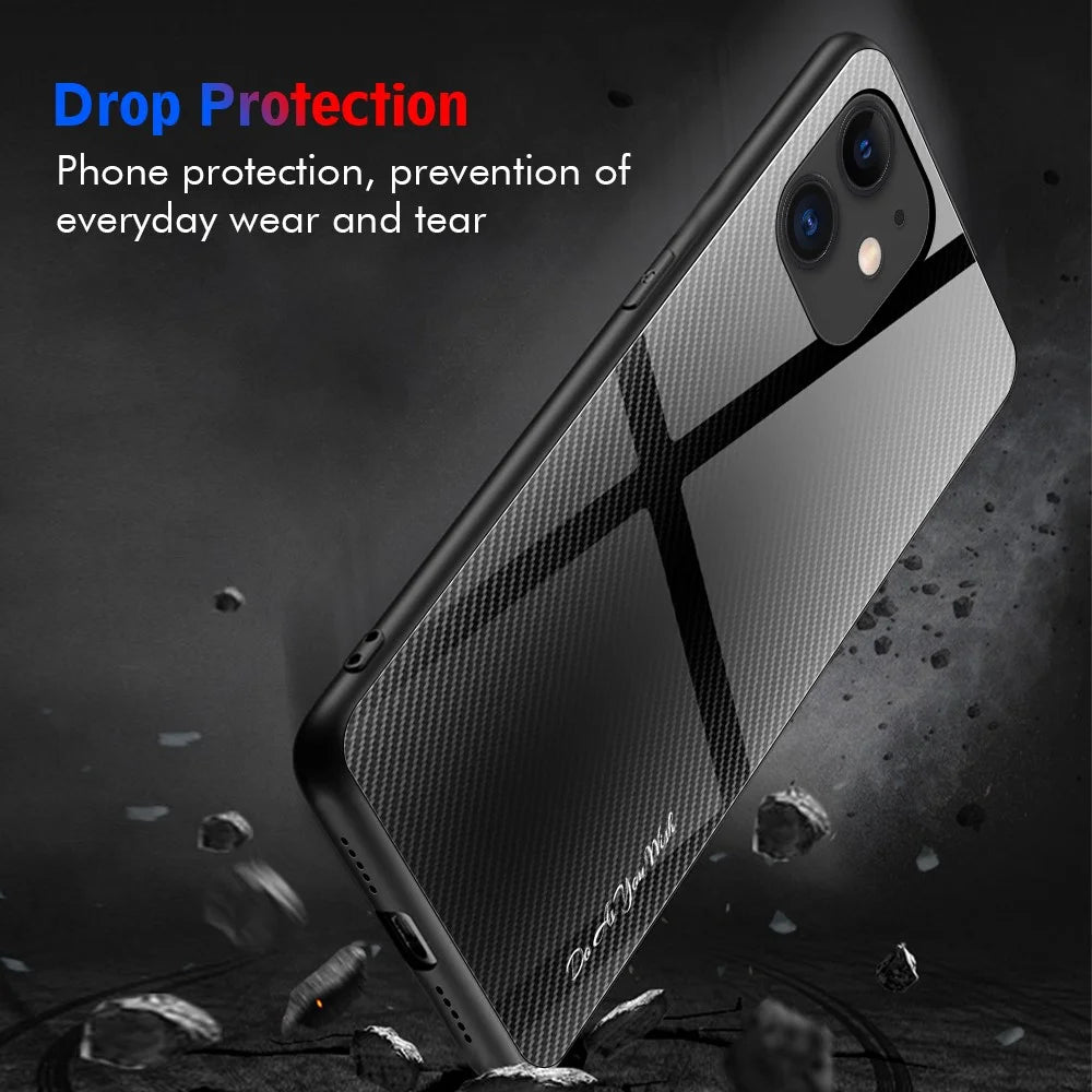 Carbon Fibre Texture Glass Back + TPU Combo Case for iPhone 12 mini - Black - 2