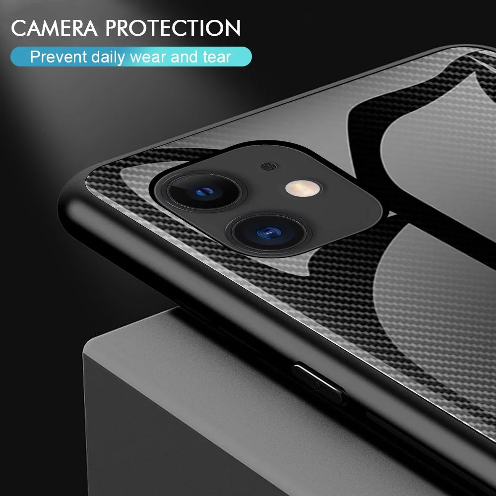 Carbon Fibre Texture Glass Back + TPU Combo Case for iPhone 12 mini - Black - 5