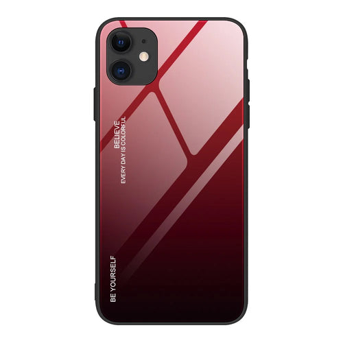 Gradient Color Shell Tempered Glass + PC + TPU Hybrid Case for iPhone 12 Pro/12 - Red / Black - 1