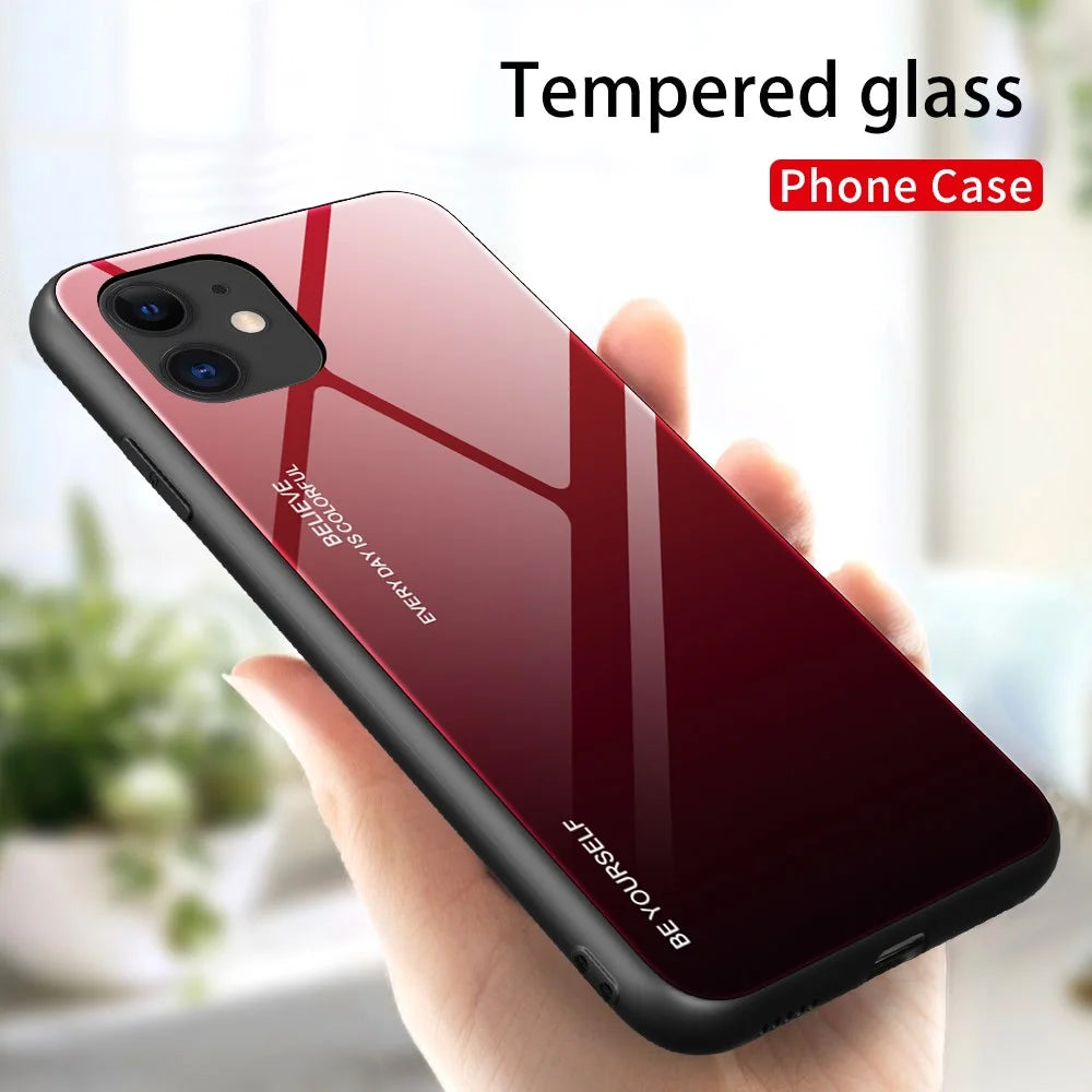 Gradient Color Shell Tempered Glass + PC + TPU Hybrid Case for iPhone 12 Pro/12 - Red / Black - 3