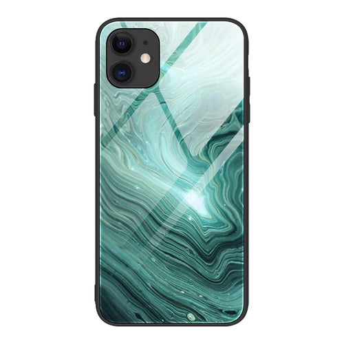 Marble Skin Tempered Glass + TPU Shell for iPhone 12 Pro/12 - Green Flow - 1