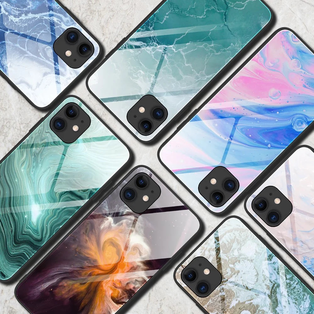 Marble Skin Tempered Glass + TPU Shell for iPhone 12 Pro/12 - Green Flow - 3