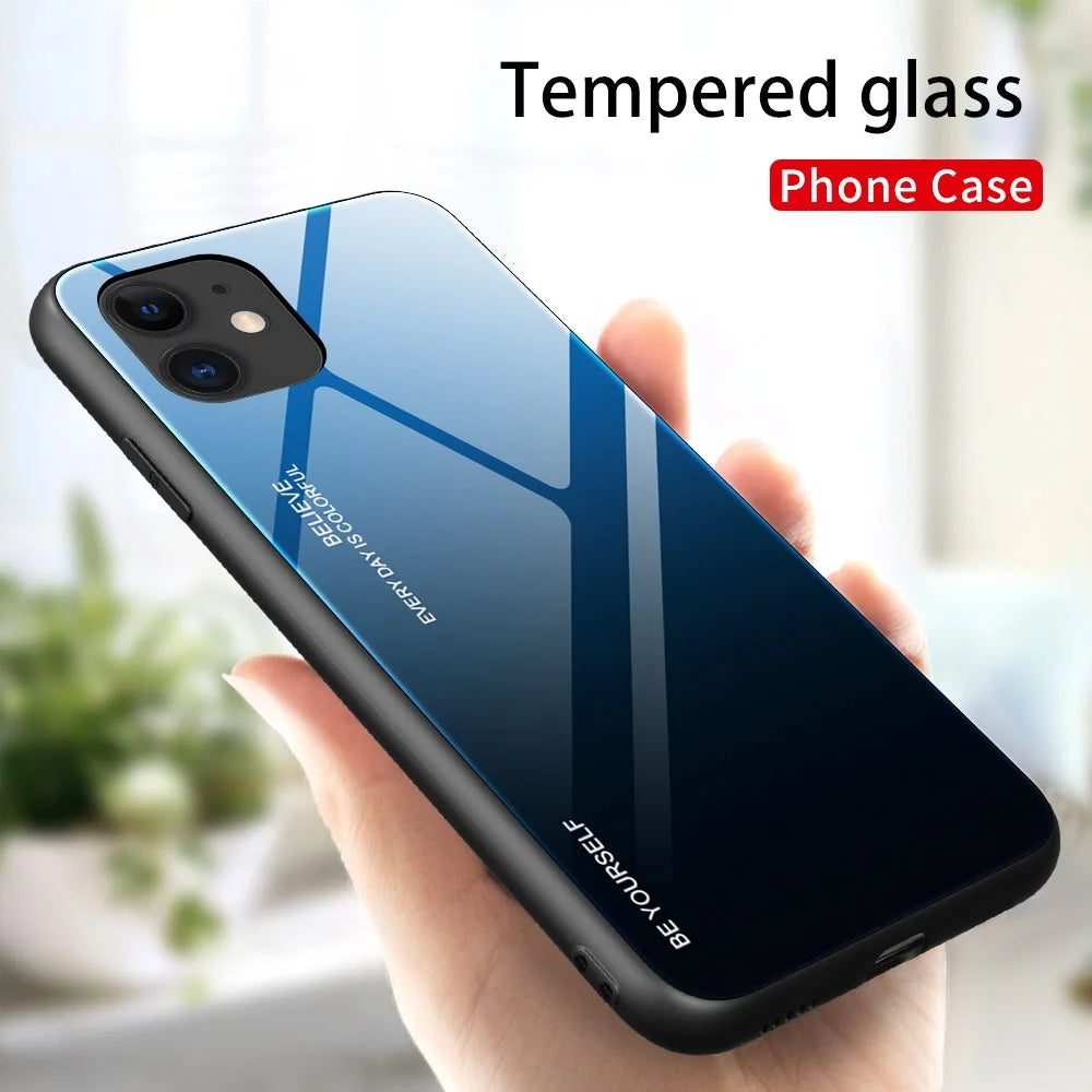 Gradient Color Tempered Glass + PC + TPU Combo Back Case for iPhone 12 mini - Blue/Black - 3